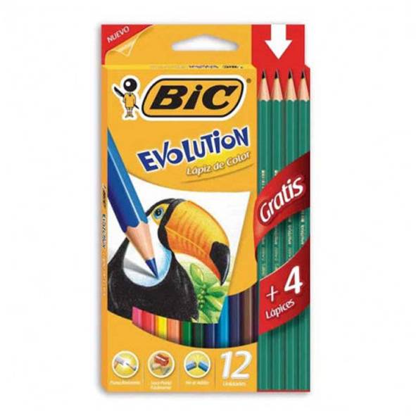 LAPICES BIC EVOLUTION 12 COL +4 NEGROS