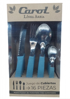 JGO CUBIERTOS X16 AZULINO AREIA E/CAJA