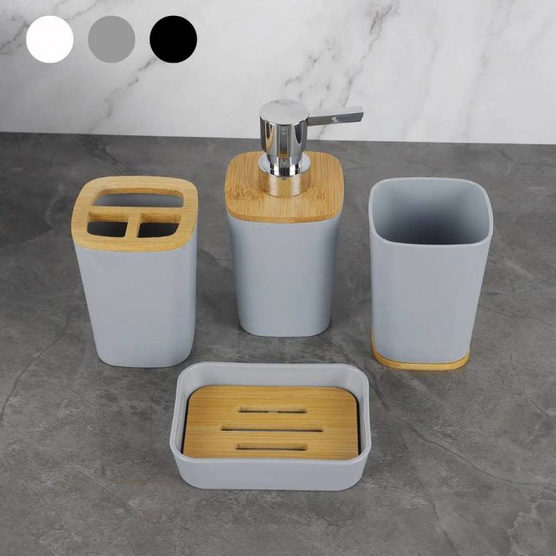 SET ACCESORIOS BAÑO  4 PIEZAS CUADRADO