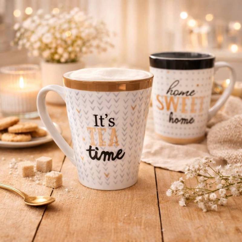 TAZA CONICA CERAMICA FRASES 8.8X10CM