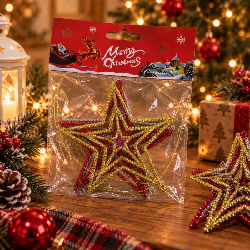 Adorno Estrella De Navidad Calada X3 10.5 Cm