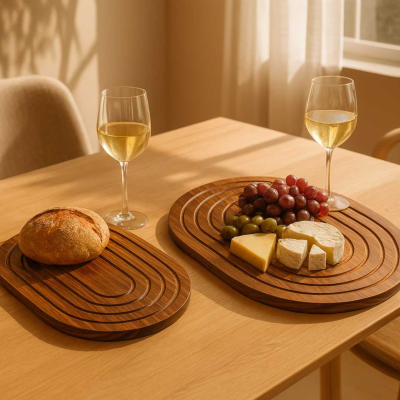 SET BANDEJAS X2 DE   MADERA OVALADAS