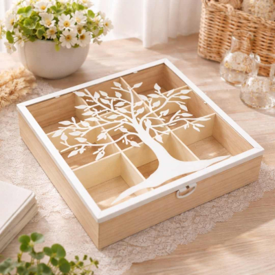 CAJA DE TE ARBOL DE  LA VIDA  9 DIV