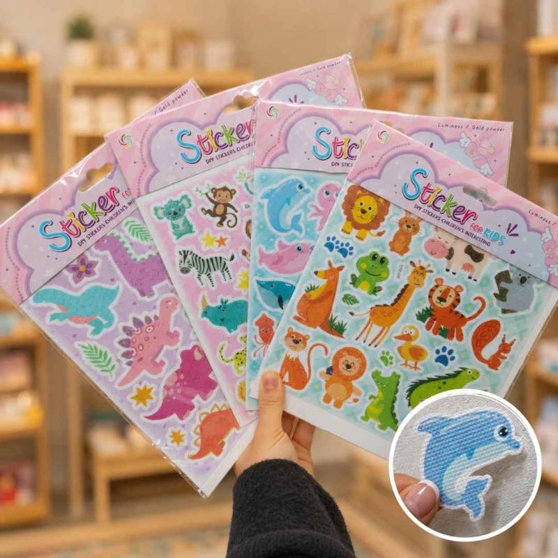 STICKER ANIMALES SURTIDOS EN PLANCHA SIMIL TELA