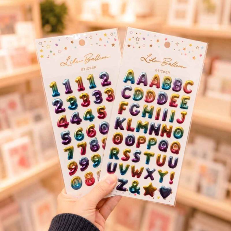 STICKER  LETRAS Y NUMEROS CON RELIEVE MULTICOLOR