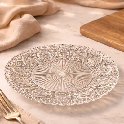 PLATO DE VIDRIO LABRADO 22.5CM