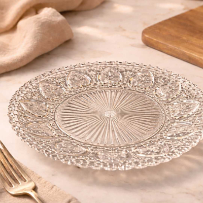 PLATO DE VIDRIO LABRADO 25.5CM