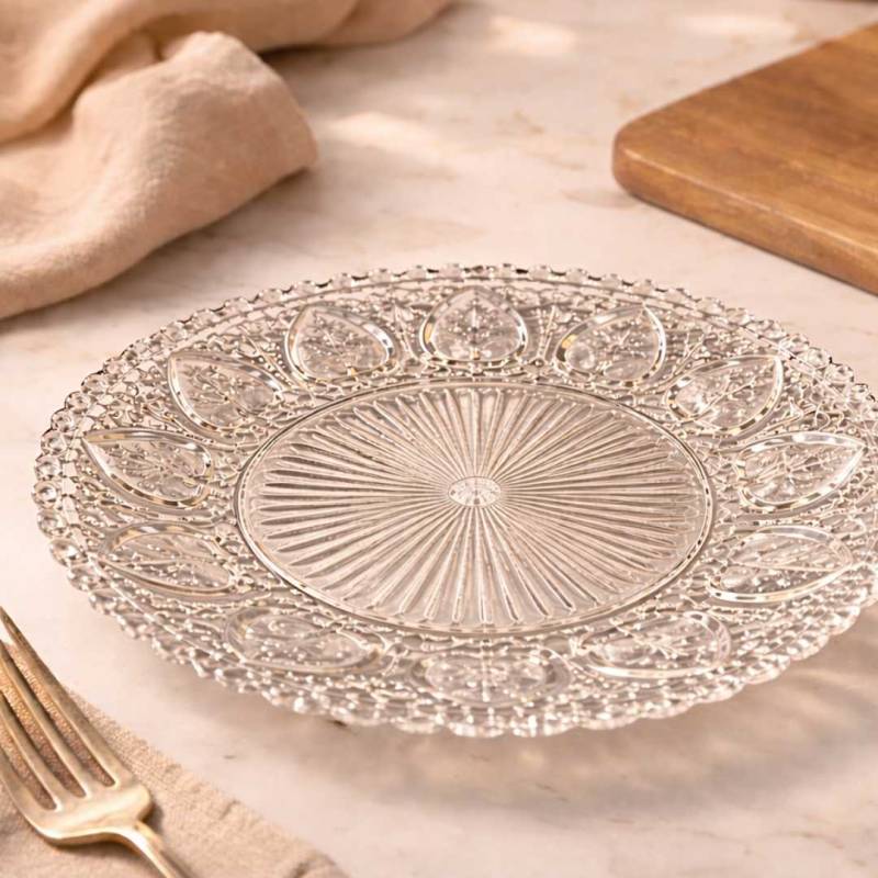 PLATO DE VIDRIO LABRADO 25.5CM