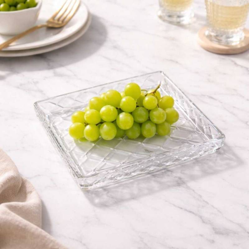 FUENTE DE VIDRIO RECTANGULAR ROMBO 25 X 21 CM