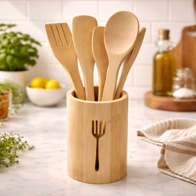 SET X5 UTENSILIOS DE BAMBOO+PORTA