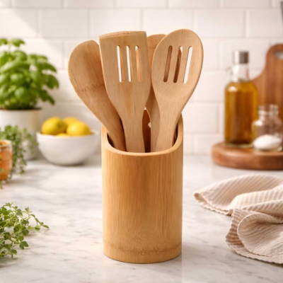SET X4 UTENSILIOS DE BAMBOO+PORTA