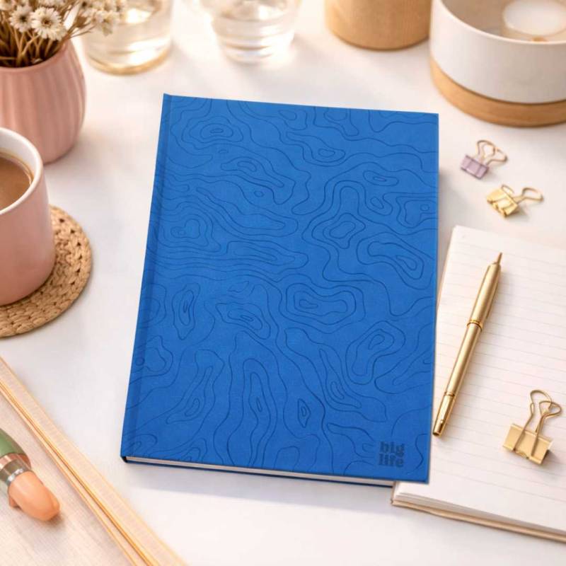 CUADERNO COSIDO 19X23 AZUL CON TRAMA