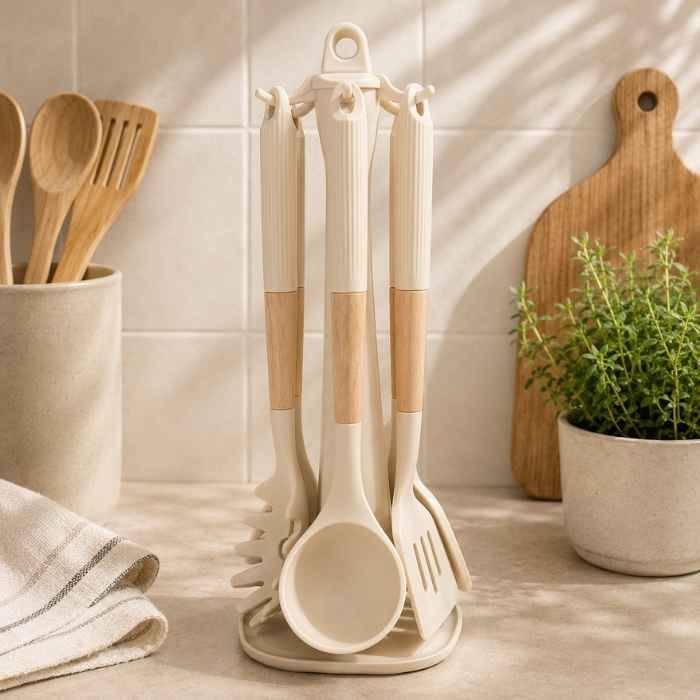 Set Utensilios Silicona Con Soporte X7 Piezas