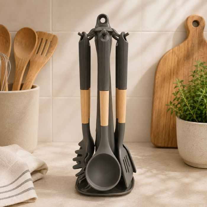 Set Utensilios Silicona Con Soporte X7 Piezas