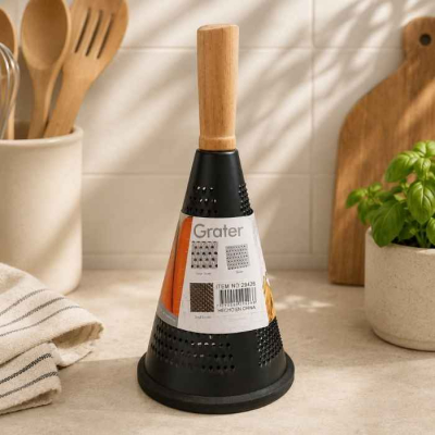 Rallador Conico Negro Acero Con Mango Madera