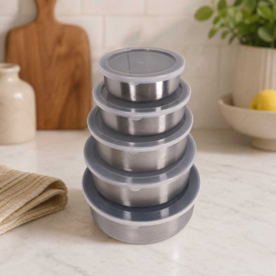 TUPPER DE ACERO INOXIDABLE  CON TAPA X 5