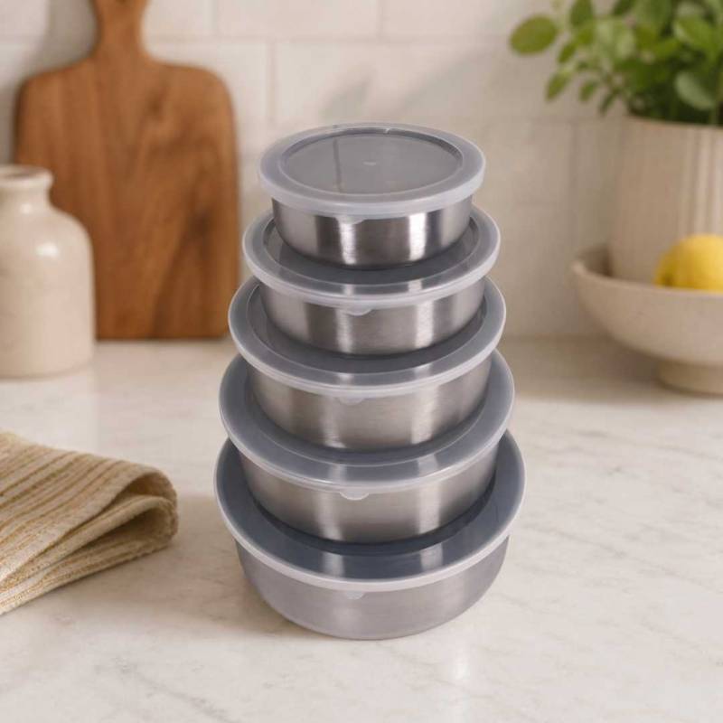 TUPPER DE ACERO INOXIDABLE  CON TAPA X 5