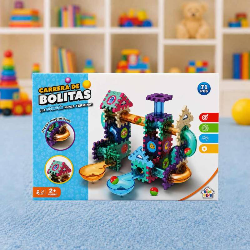 CARRERA DE BOLITAS C/PIEZAS MAGNETICAS 60PCS