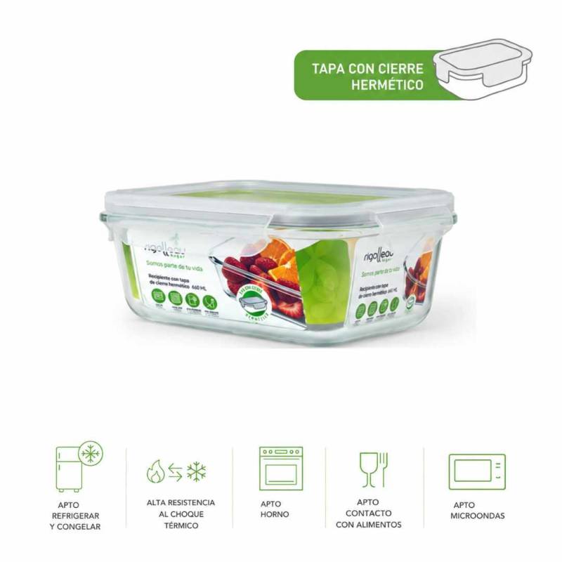 RECIPIENTE RECTANGULAR C/TAPA 660ML X6