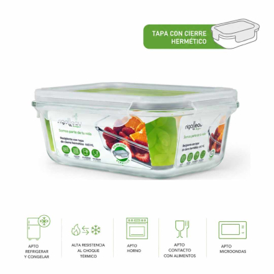 RECIPIENTE RECTANGULAR C/TAPA 1060ML X6