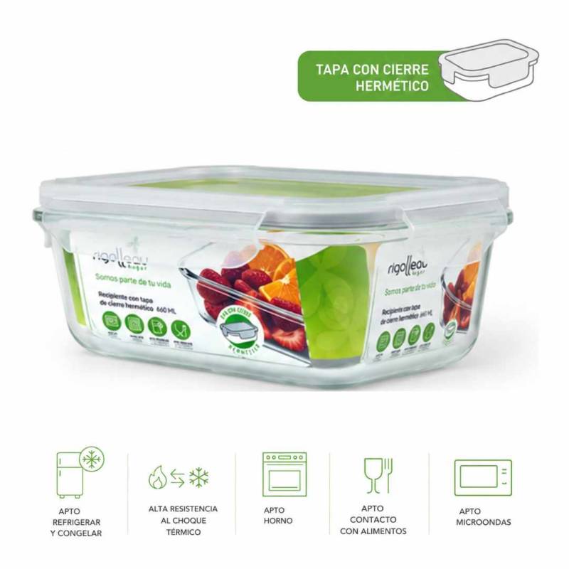 RECIPIENTE RECTANGULAR C/TAPA 1510ML X6