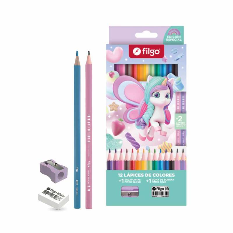 LAPICES COLORES X12 +2 HB +GOMA+SACAPUN UNICORNIO