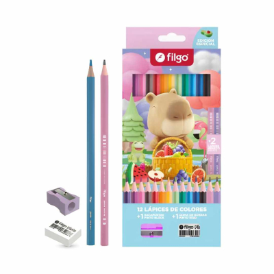 LAPICES COLORES X12 +2 HB +GOMA+SACAPUN CAPIBARA