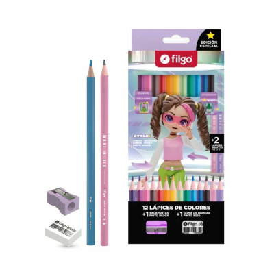 LAPICES COLORES X12 +2 HB +GOMA +SACAPUN DIG STYL