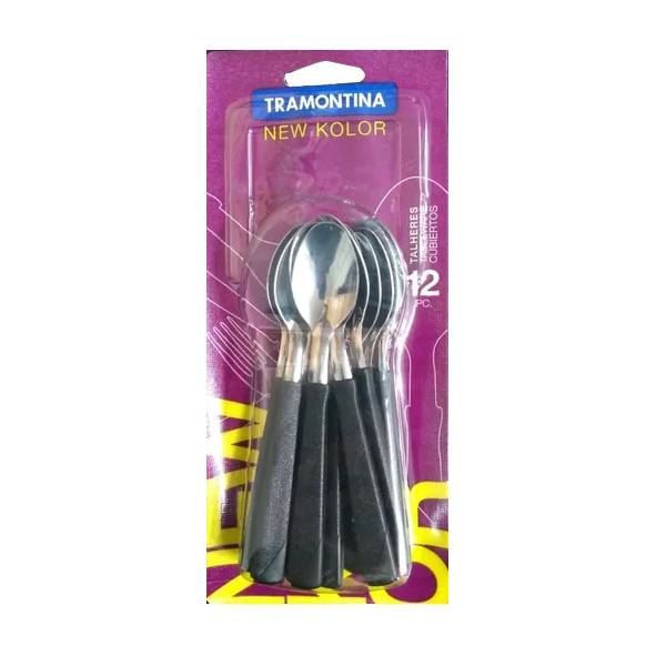 CUCHARA DE TE NEW   KOLOR NEGRO X 12